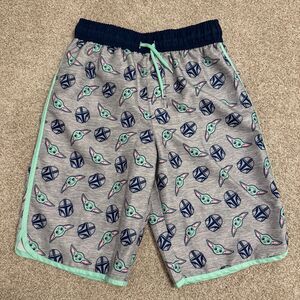 Star Wars Mandalorian Swim Trunks Grogu Baby‎ Yoda Size Boy's Large Gray